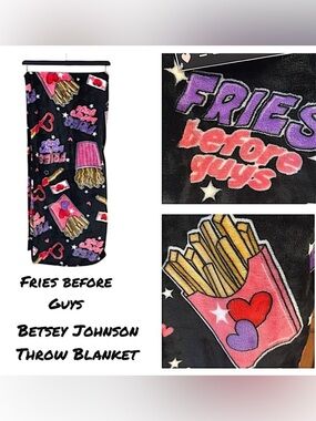 Betsey Johnson Fries before Guys Blanket Throw Galantine’s Valentine Day cozy 🍟
